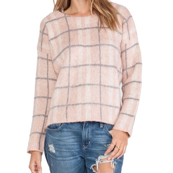 JOA 🔥 Windowpane Crewneck Cropped Sweater Sz L - Picture 8 of 8